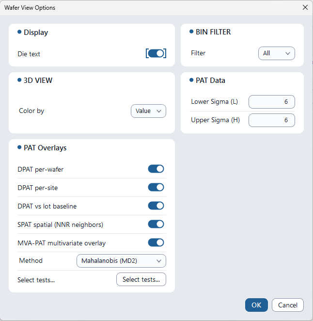 PAT Overlays configuration in Wafer View Options